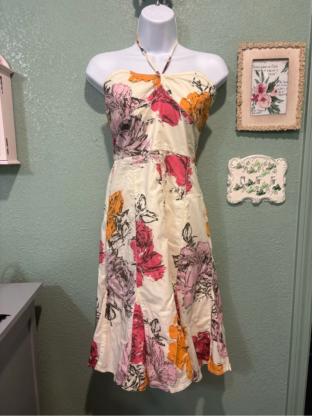 NWT {Odille/Anthropologie} Floral Halter Dress Vintage Sz 2